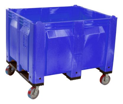 Picture of Solid Straight Walls Plastic Pallet Box Bin on Corner Casters 40" x 48" x 38" Blue