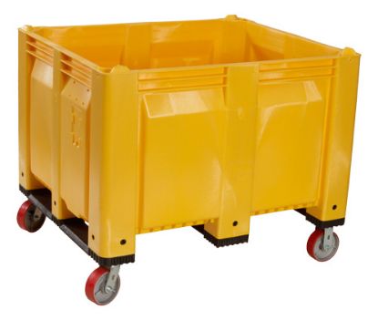Picture of Solid Straight Walls Plastic Pallet Box Bin on Corner Casters 40" x 48" x 38" Yellow