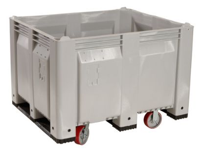 Picture of Solid Straight Walls Plastic Pallet Box Bin on Diamond pattern Casters 40" x 48" x 36" Gray