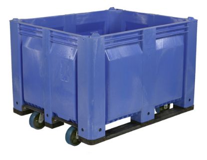 Picture of Solid Straight Walls Plastic Pallet Box Bin on Diamond pattern Casters 40" x 48" x 36"