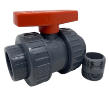 Picture of 1-1/2" Threaded NPT Fem x Male or Socket Ends Ball valve, PVC, Viton O-ring