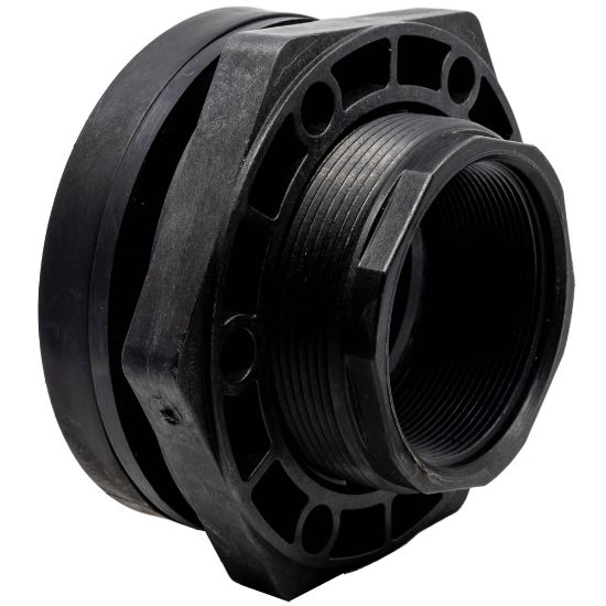 Picture of 4"  Fem NPT Thread Bulkhead Fitting. Polypropylene with EPDM Gasket