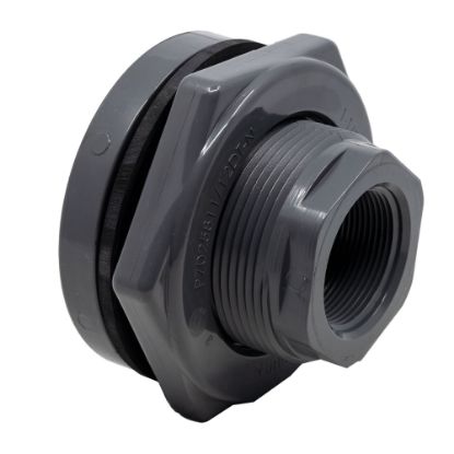 Picture of 1-1/2" Fem NPT Thread Bulkhead Fitting. - PVC with EPDM Gasket