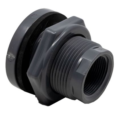 Picture of 1-1/4" Fem NPT Thread Bulkhead Fitting. - PVC with EPDM Gasket