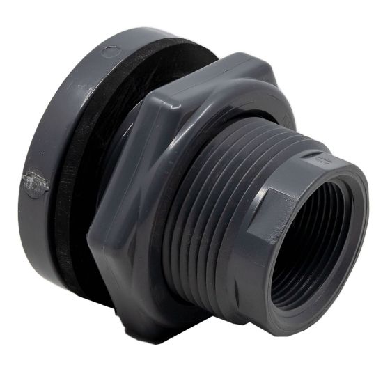 1-1/4 Fem NPT Thread Bulkhead Fitting. PVC with EPDM Gasket