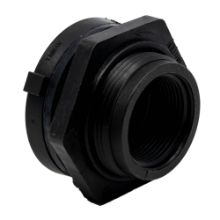 Picture of 1-1/4" Fem NPT Thread Bulkhead Fitting.<br />Polypropylene with EPDM Gasket