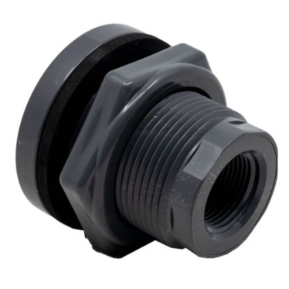 Picture of 1" Fem NPT Thread Bulkhead Fitting. - PVC with EPDM Gasket