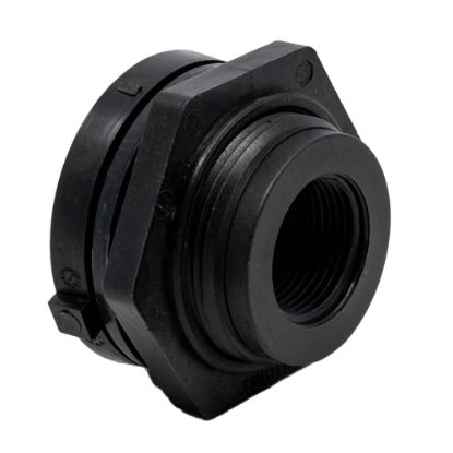 Picture of 1" Fem NPT Thread Bulkhead Fitting. Polypropylene with EPDM Gasket