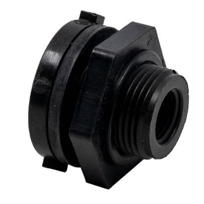 Picture of 1/2" Fem NPT Thread Bulkhead Fitting. Polypropylene with EPDM Gasket