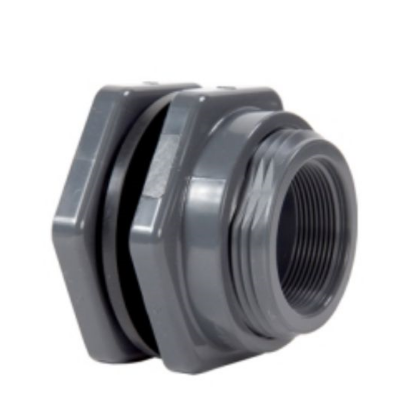 Picture of 1/2" Fem NPT Thread Bulkhead Fitting. PVC with EPDM Gasket