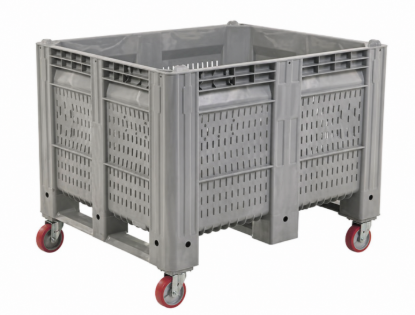 Image de Caisse-Palette Ajourée en Plastique à murs droits sur Roulettes 40" x 48" x 38" Grise